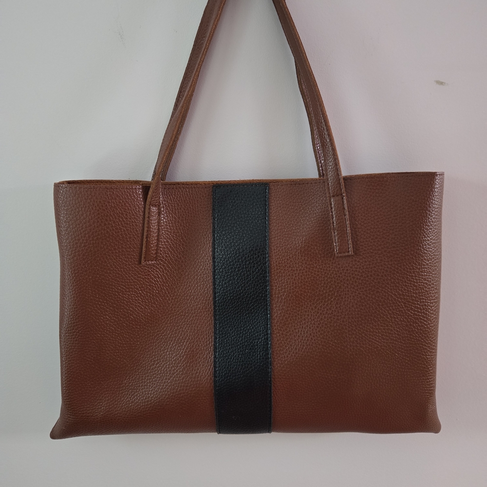 🤎🖤Vince Camuto Mika Pebble Leather Tote - Cognac/Black🖤🤎